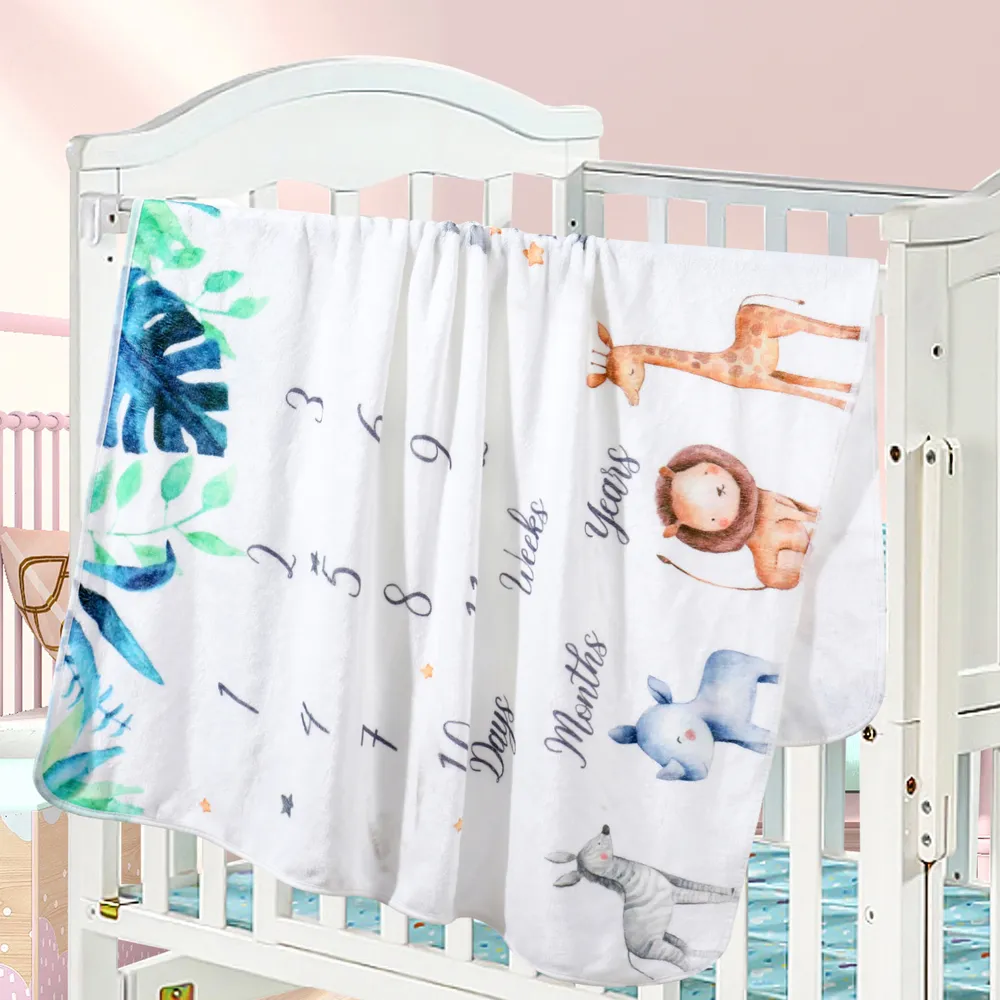 Newborn Month Blanket Baby Monthly Milestone Blanket Unisex Neutral Personalized Shower Gift with Photo Props big image 3