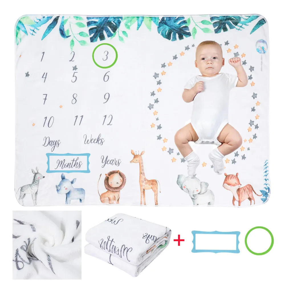 Newborn Month Blanket Baby Monthly Milestone Blanket Unisex Neutral Personalized Shower Gift with Photo Props big image 6