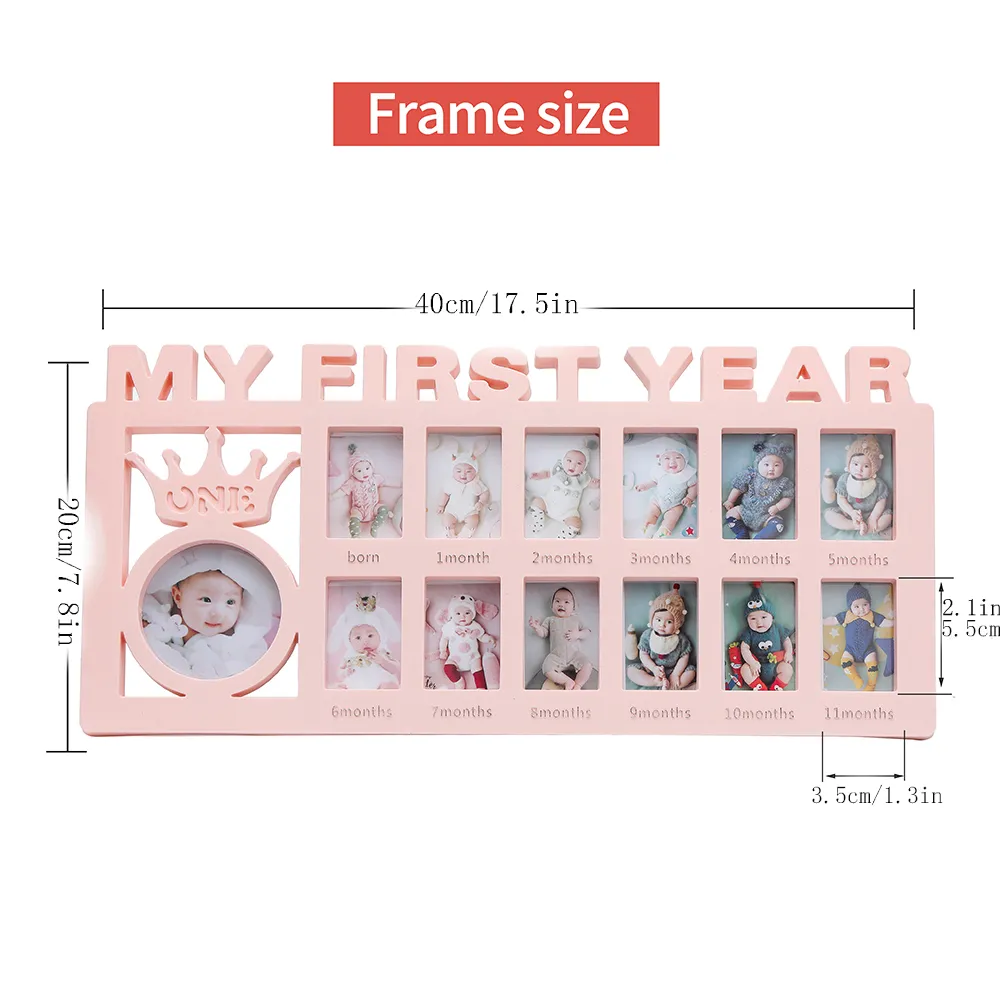 My First Year Frame Baby Picture Keepsake Frame for Photo Memories for Newborn Gifts Light Pink