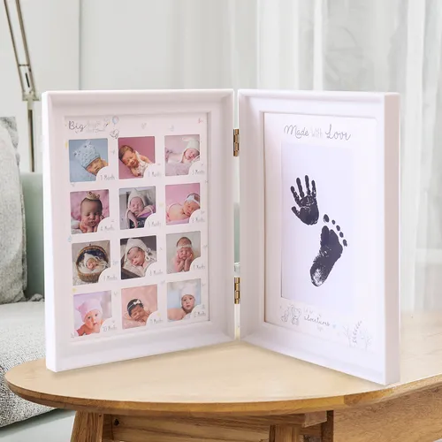 Impronta della mano del neonato e tampone d'inchiostro con cornice e supporto per display 