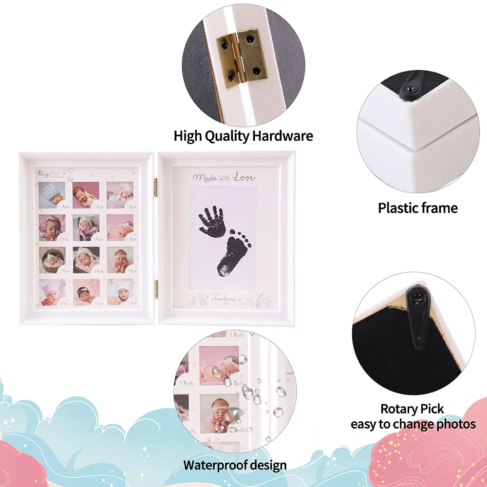 Newborn Baby Handprint and Footprint Ink Pad with Picture Frame and Display Stand big image 4