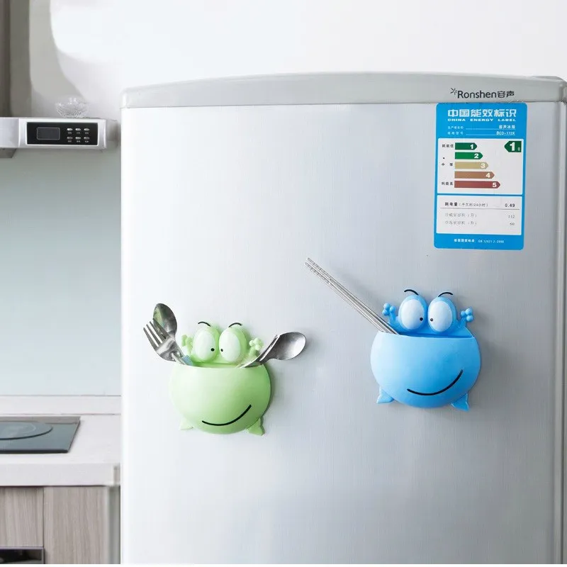 Wandsauger, niedlicher Cartoon-Frosch, Kunststoff, Zahnbürstenhalter, Badezimmer-Organizer blau big image 1