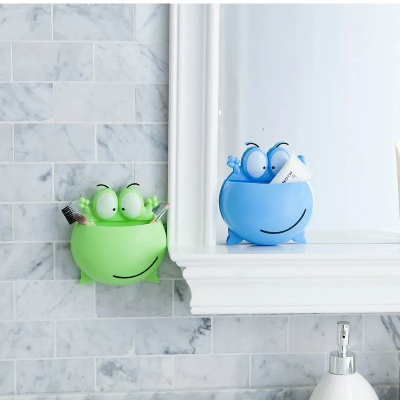Succionador de pared, rana de dibujos animados, soporte de plástico para cepillos de dientes, organizador de baño big image 4
