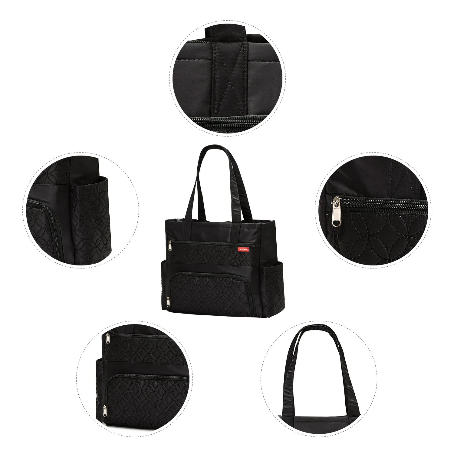 6-pack Diaper Tote Bag Set Multifunction Large Capacity Embroidered Mom Bag with Stroller Straps Buckle  image 3