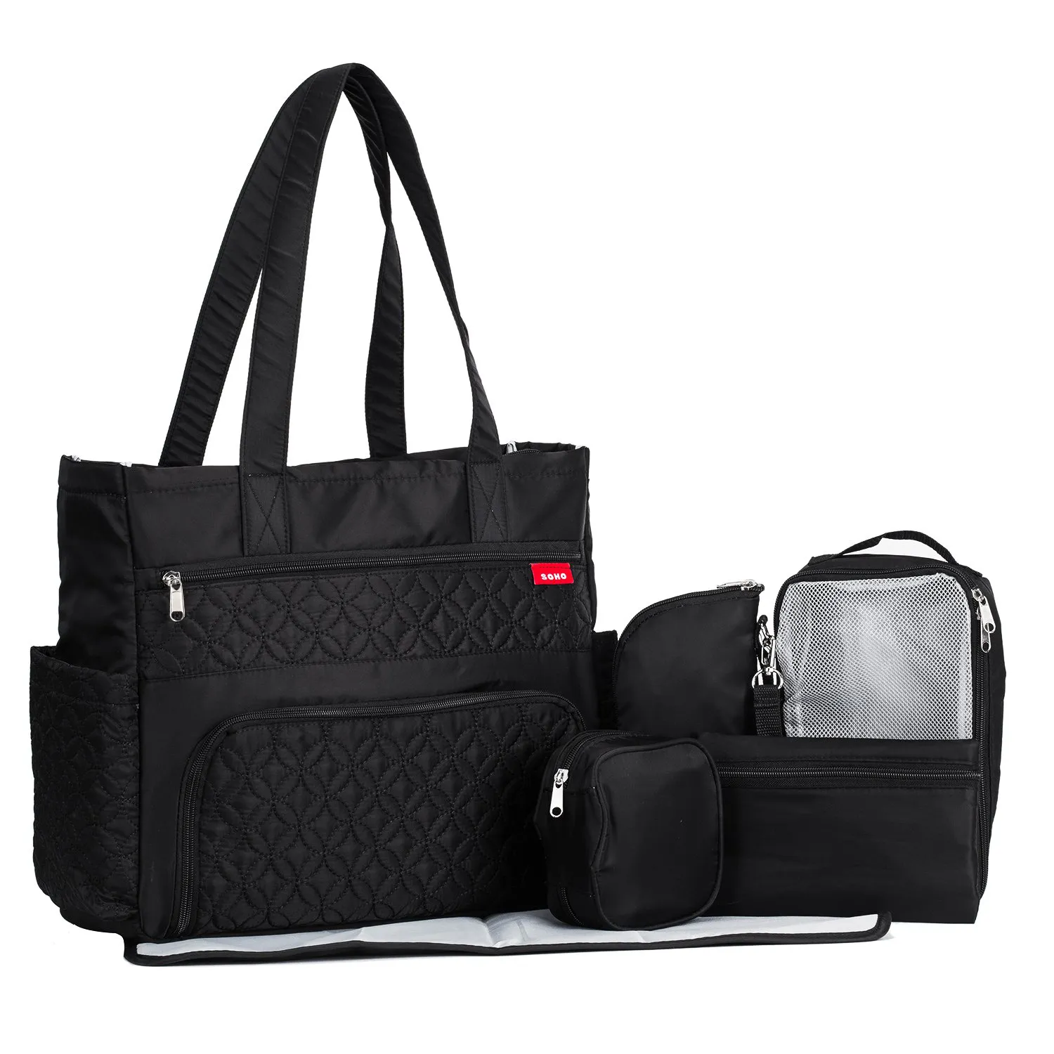 6-pack Diaper Tote Bag Set Multifunction Large Capacity Embroidered Mom Bag with Stroller Straps Buckle  big image 1