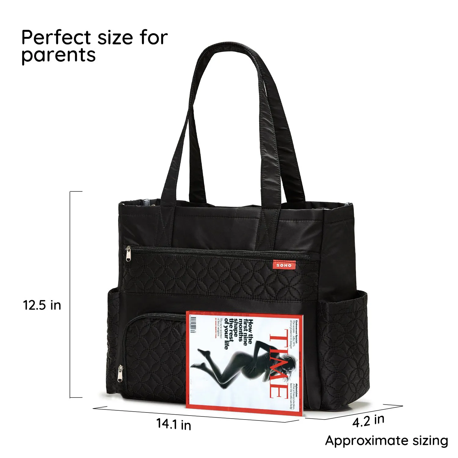 6-pack Diaper Tote Bag Set Multifunction Large Capacity Embroidered Mom Bag with Stroller Straps Buckle  image 5