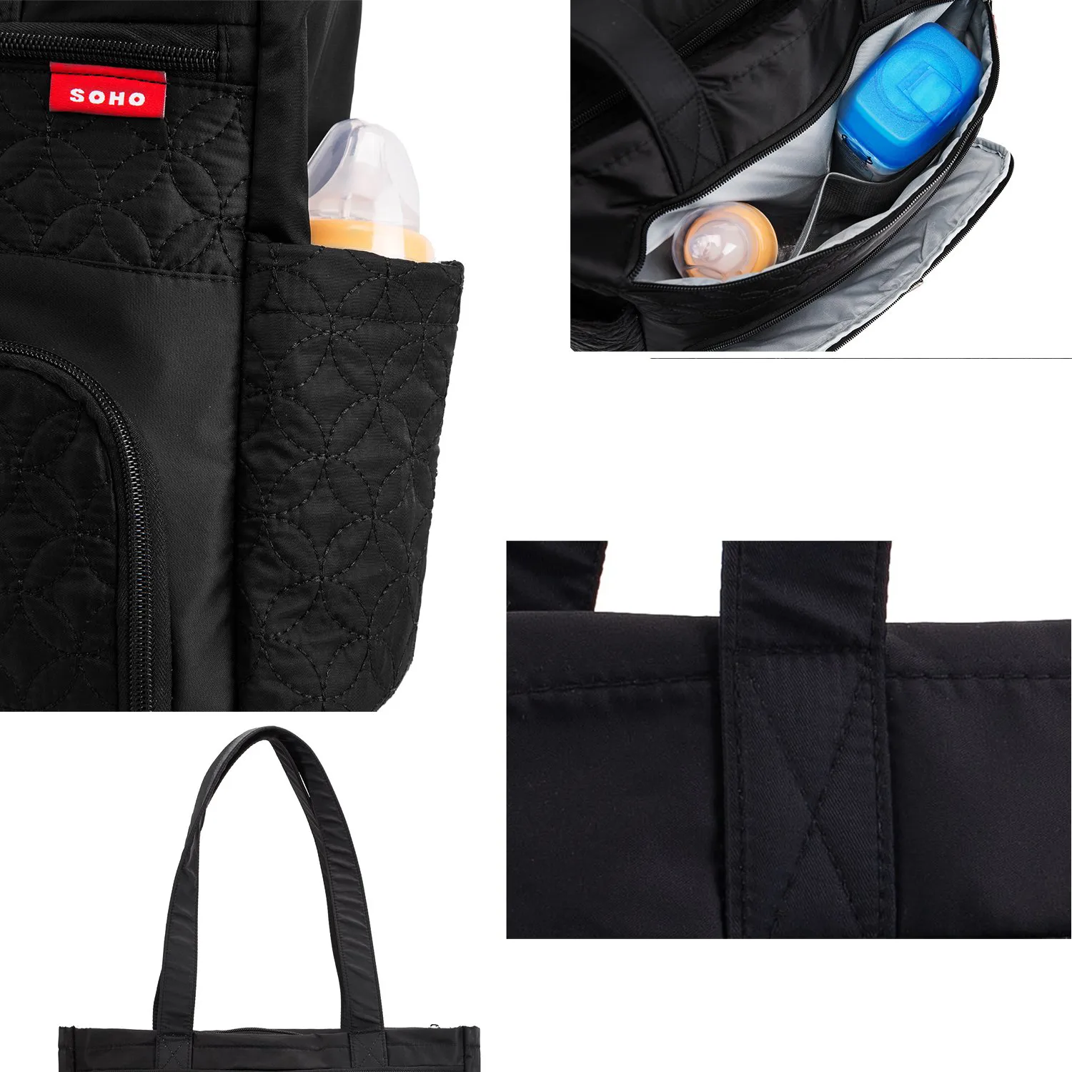 6-pack Diaper Tote Bag Set Multifunction Large Capacity Embroidered Mom Bag with Stroller Straps Buckle  image 6