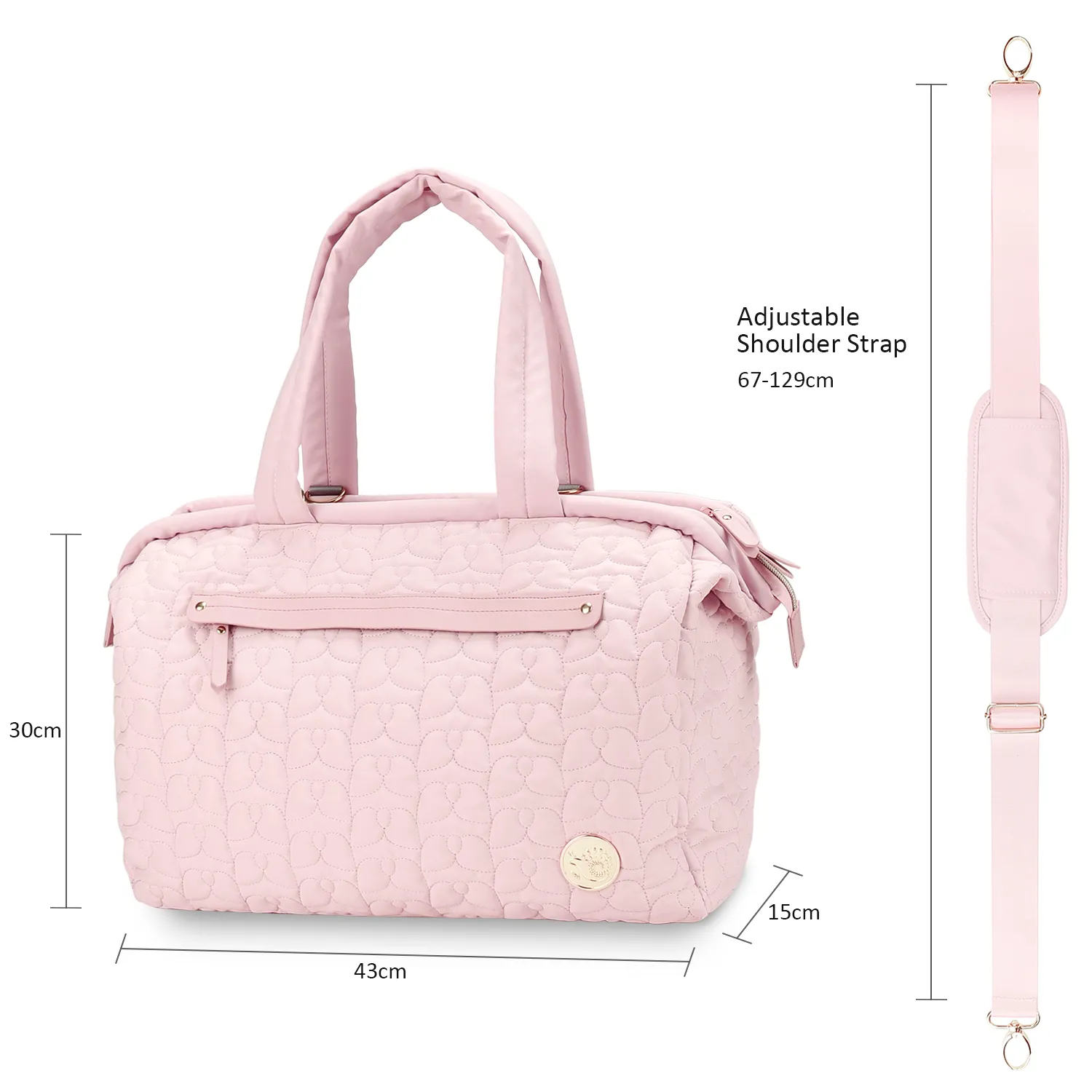 Diaper Bag Tote Quilted Plain Multifunction Mom Bag Travel Diaper Tote with Adjustable Shoulder Strap Pink