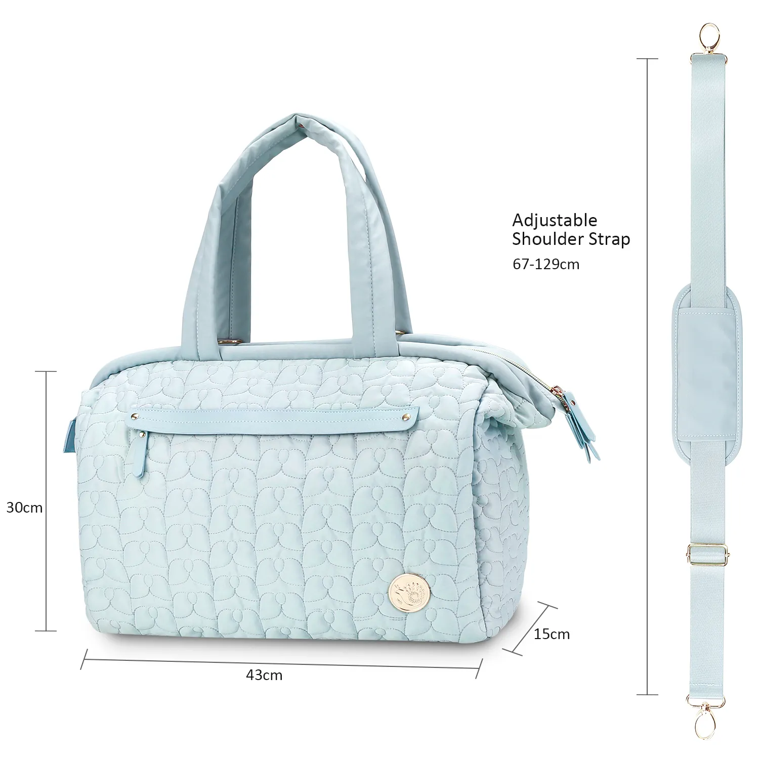 Diaper Bag Tote Quilted Plain Multifunction Mom Bag Travel Diaper Tote with Adjustable Shoulder Strap Mint Green