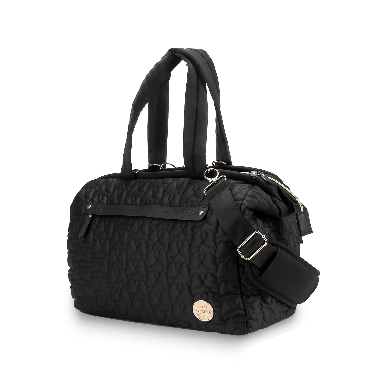 Diaper Bag Tote Quilted Plain Multifunction Mom Bag Travel Diaper Tote with Adjustable Shoulder Strap Black image 2