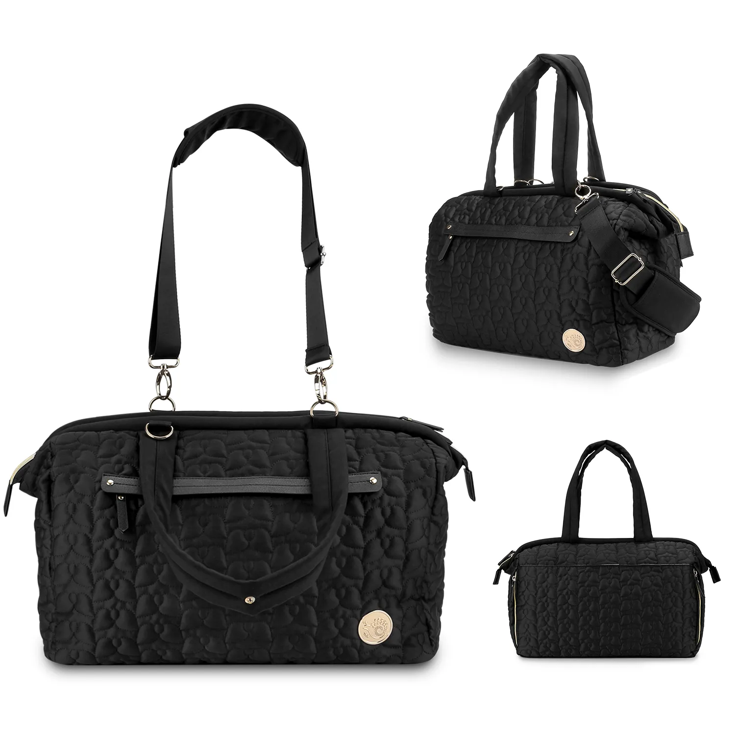 Diaper Bag Tote Quilted Plain Multifunction Mom Bag Travel Diaper Tote with Adjustable Shoulder Strap Black image 3