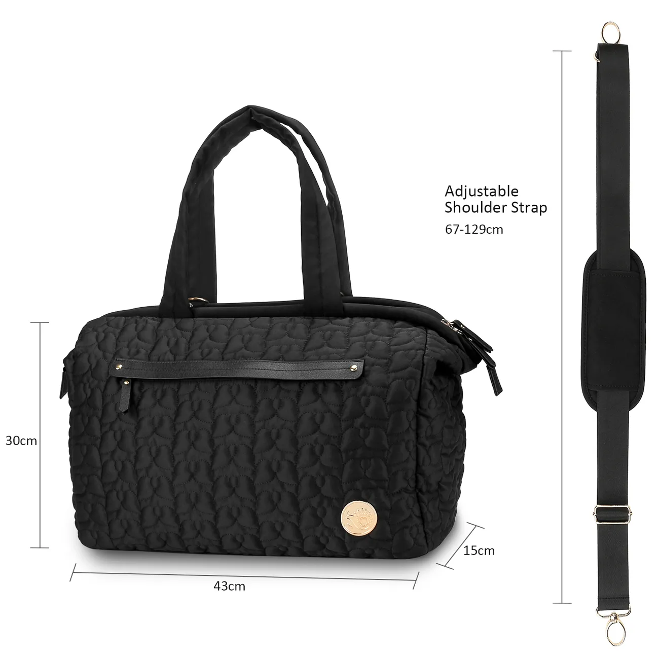 Diaper Bag Tote Quilted Plain Multifunction Mom Bag Travel Diaper Tote with Adjustable Shoulder Strap Black big image 1