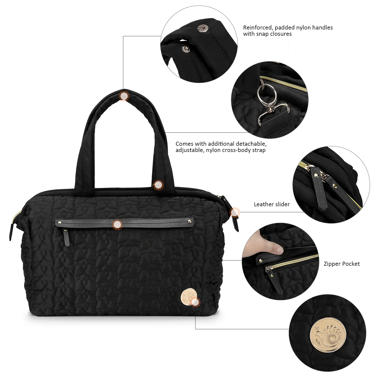Diaper Bag Tote Quilted Plain Multifunction Mom Bag Travel Diaper Tote with Adjustable Shoulder Strap Black image 4