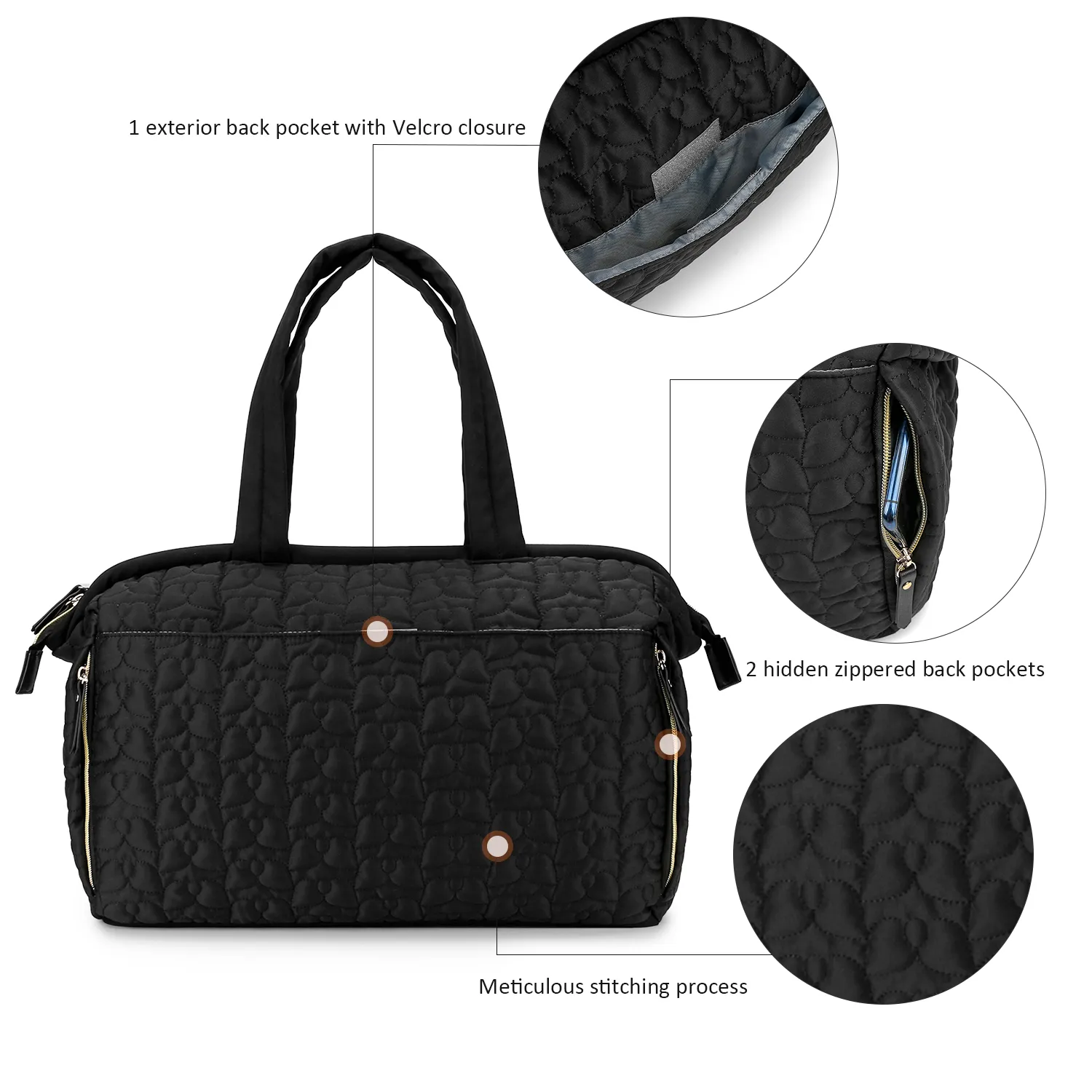 Diaper Bag Tote Quilted Plain Multifunction Mom Bag Travel Diaper Tote with Adjustable Shoulder Strap Black image 5