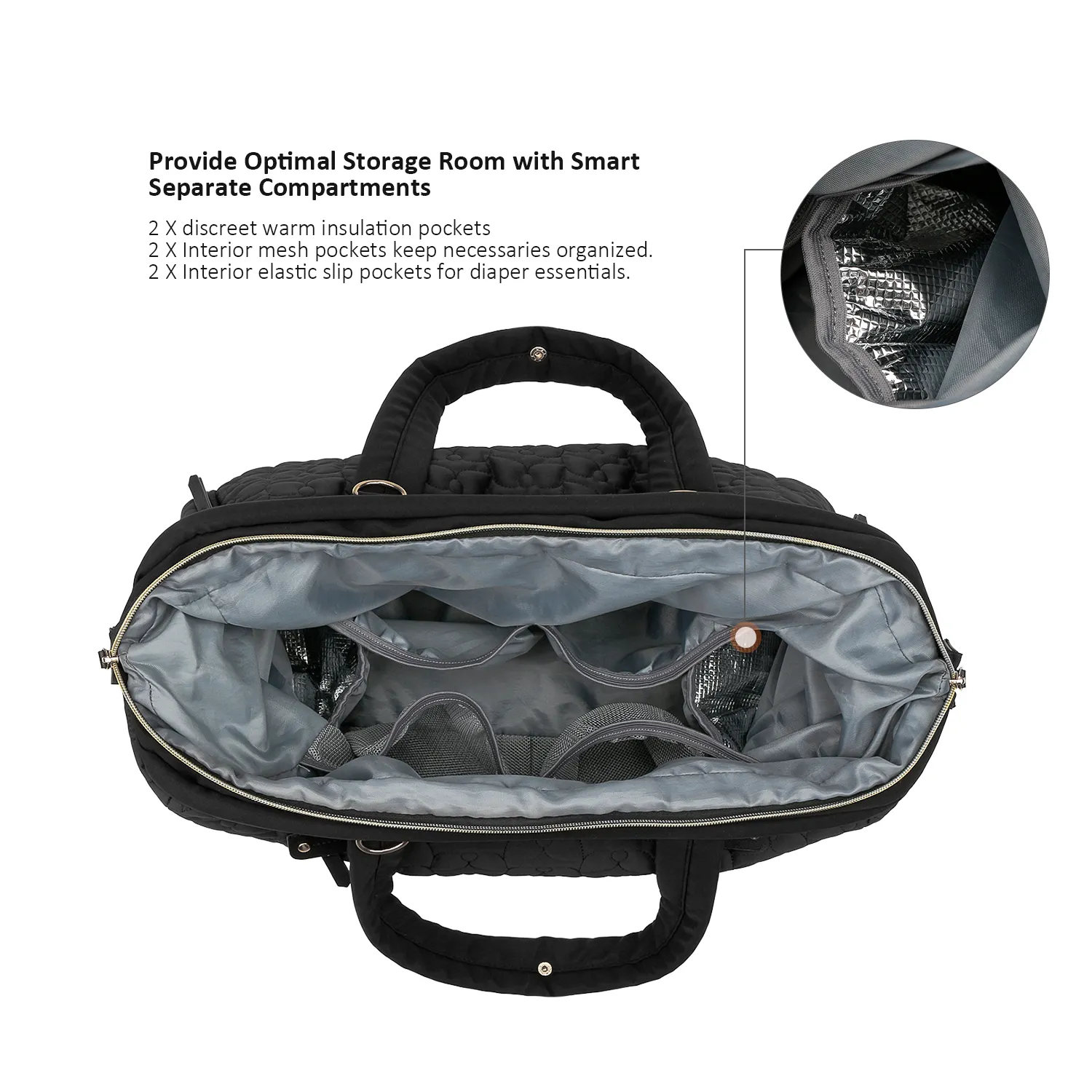 Diaper Bag Tote Quilted Plain Multifunction Mom Bag Travel Diaper Tote with Adjustable Shoulder Strap Black image 6