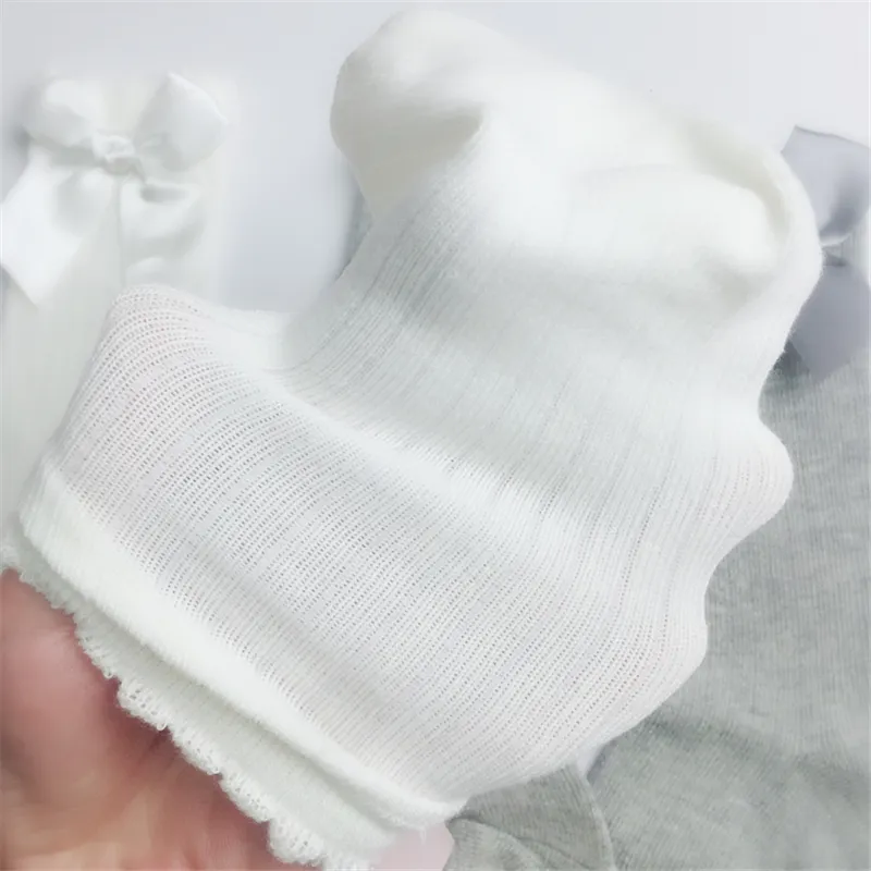 جوارب مزخرفة بفيونكة صلبة حلوة للرضع والطفلة أبيض big image 1