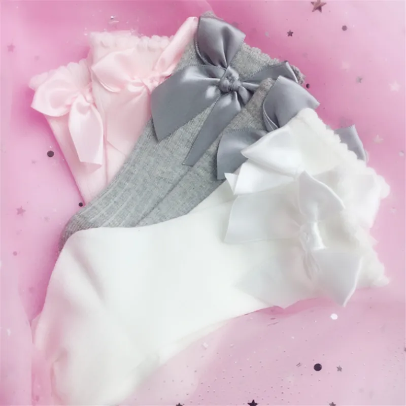 meias de decoração de arco sólido doce para bebê e menina Branco big image 1