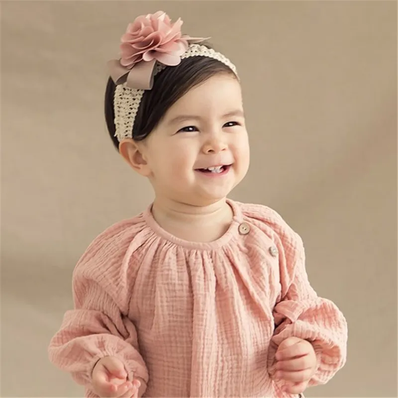 嬰兒/幼兒時尚花卉裝飾鏤空頭帶 粉色 big image 1