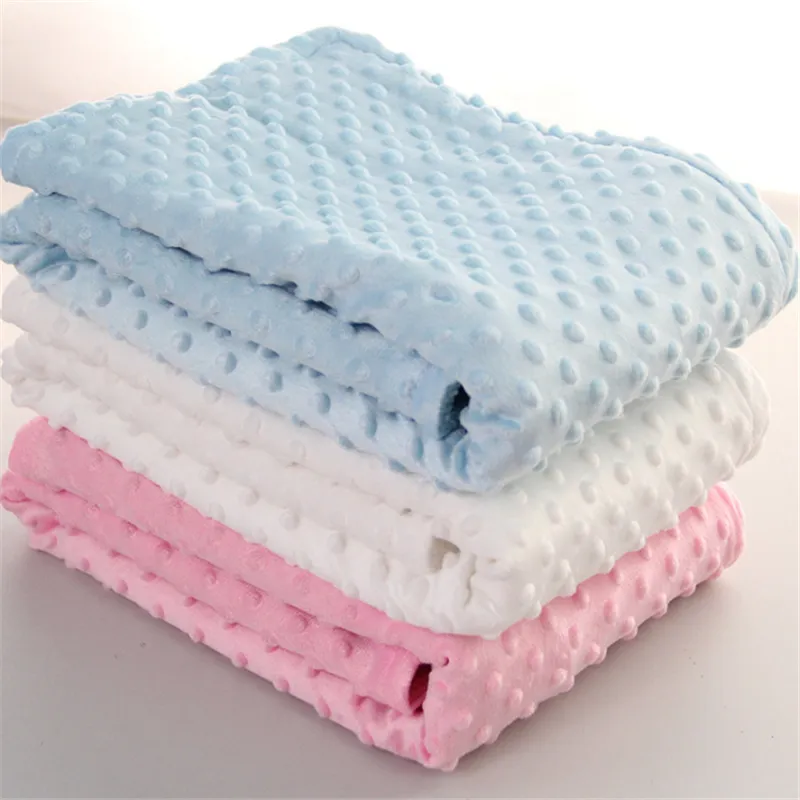 Dotted Fleece-lining Baby Blanket Swaddling Newborn Soft Bedding Light Blue big image 1