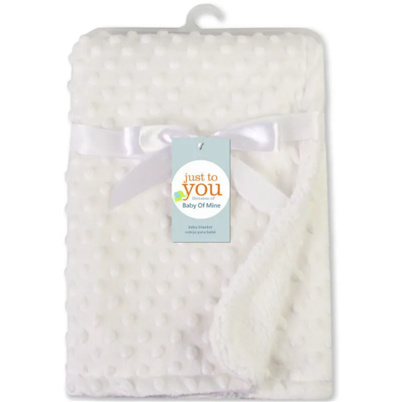 Dotted Fleece-lining Baby Blanket Swaddling Newborn Soft Bedding White big image 1
