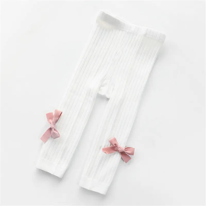 Baby / Toddler Girl Solid Knitted Bowknot Casual Leggings White big image 1
