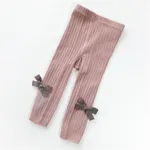 Baby / Toddler Girl Solid Knitted Bowknot Casual Leggings Pink