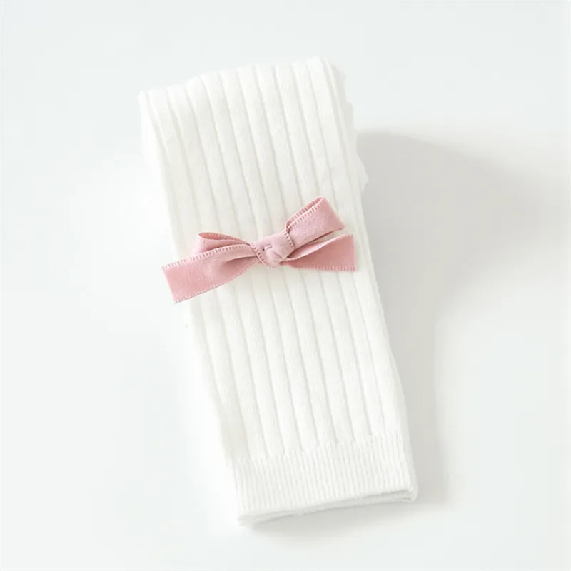 Baby / Toddler Girl Solid Knitted Bowknot Casual Leggings White image 2