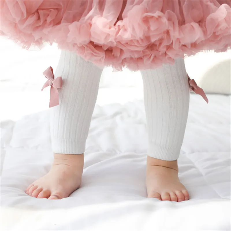 Baby / Toddler Girl Solid Knitted Bowknot Casual Leggings White image 4