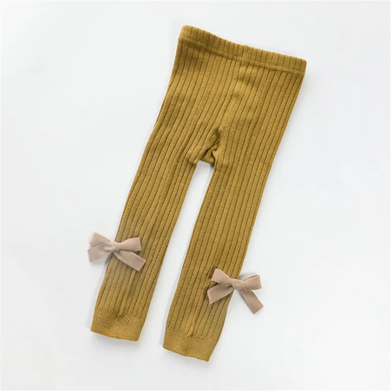 Baby / Toddler Girl Solid Knitted Bowknot Casual Leggings Ginger