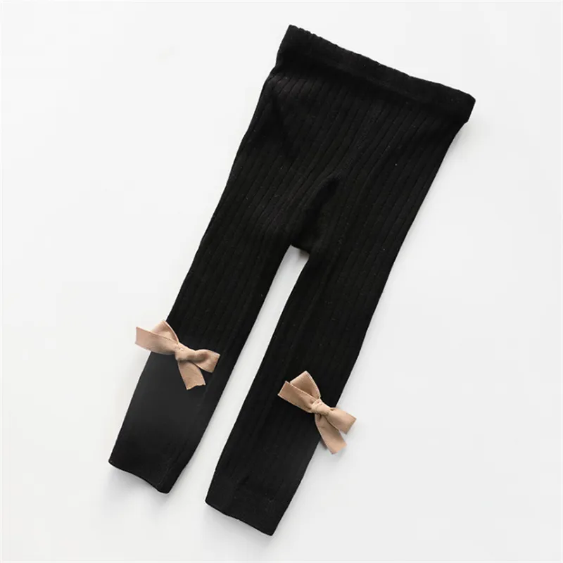 Baby / Toddler Girl Solid Knitted Bowknot Casual Leggings Black big image 1