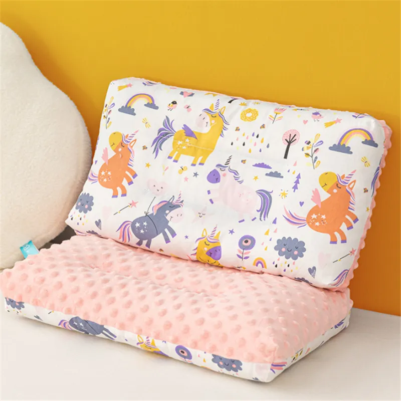 100% algodón bebé almohada calmante dibujos animados dinosaurio unicornio patrón niños suave elástico almohadas para dormir Rosado big image 1