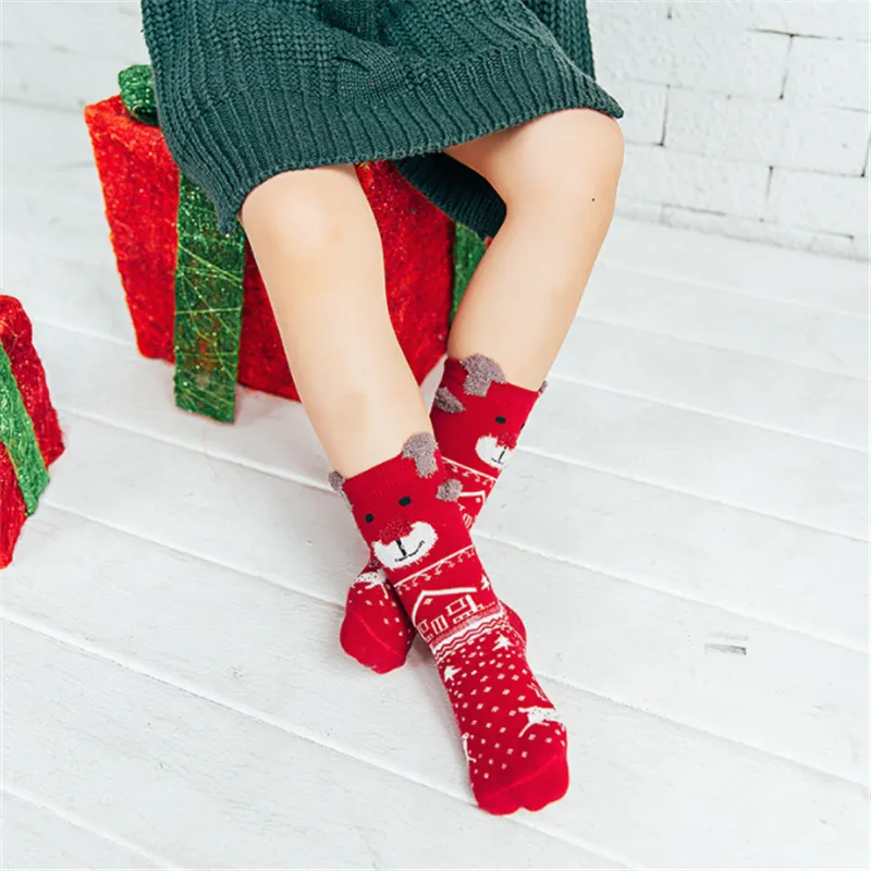 Conjunto de meias gráficas de natal para bebê / criança de 3 pares Vermelho image 6