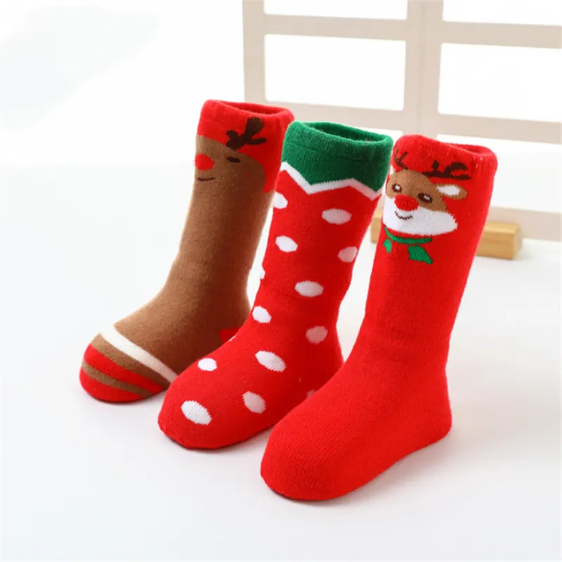 Lot de 3 paires de chaussettes thermiques de Noël pour bébé Rouge big image 1