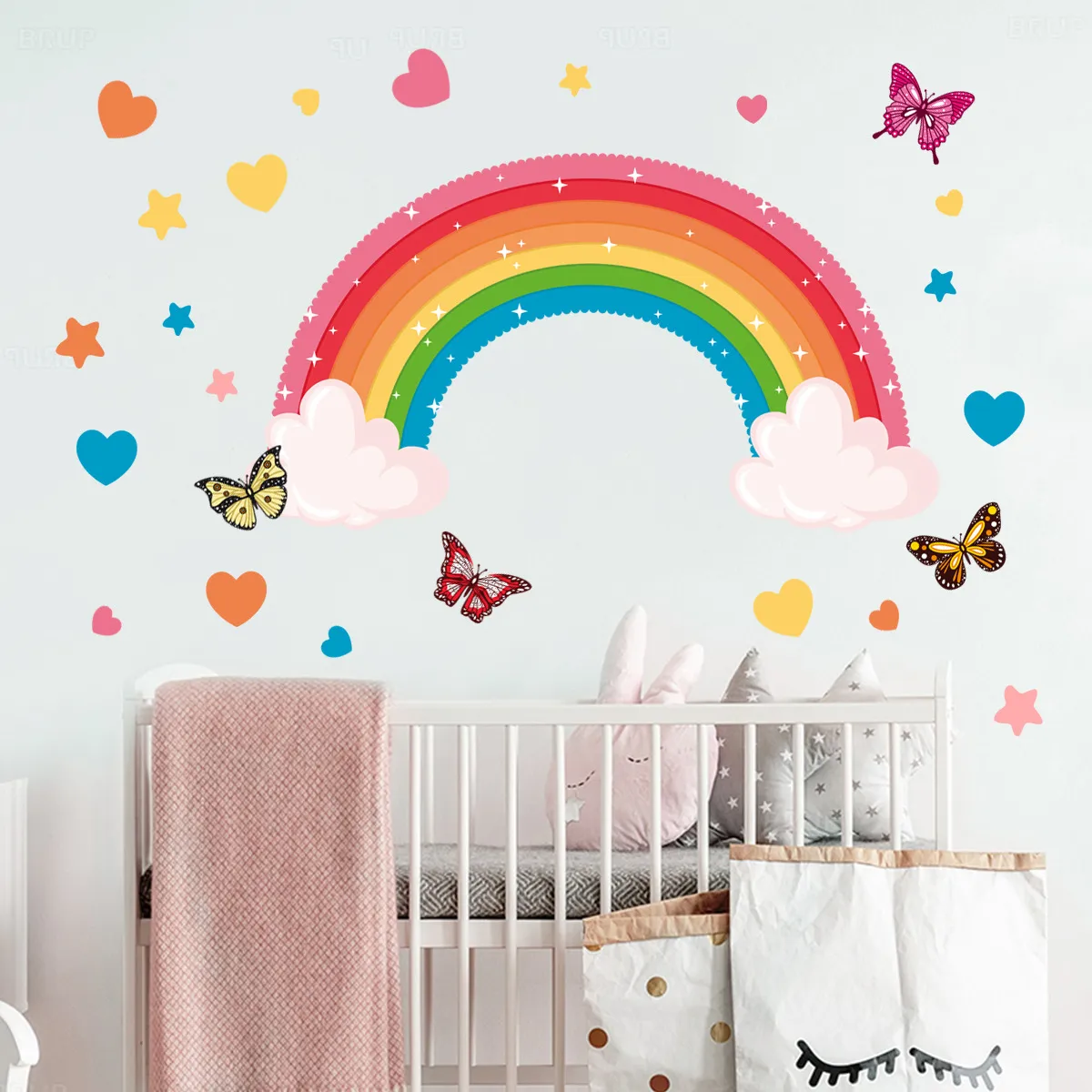 Regenbogen Schmetterling Sterne Wandaufkleber Wohnzimmer Kinderzimmer Hintergrund Wanddekoration Malerei Stern Home Wandtattoos Mehrfarbig big image 1