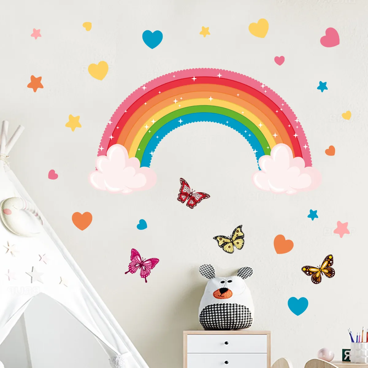 borboleta do arco-íris estrela adesivos de parede que vivem parede de fundo decoração dos quartos das crianças pintando estrela adesivos de parede casa Multicolorido big image 1