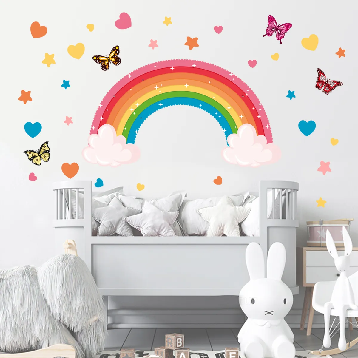 Mariposa del arco iris estrellas pegatinas de pared que viven decoración de la pared de fondo habitación de los niños que pintan el sitio estrella etiquetas de la pared casa Multicolor big image 1