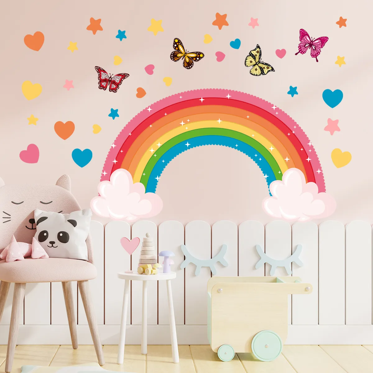 彩虹蝴蝶明星牆貼客廳兒童房背景牆裝飾畫星家居牆貼花 彩色 big image 1