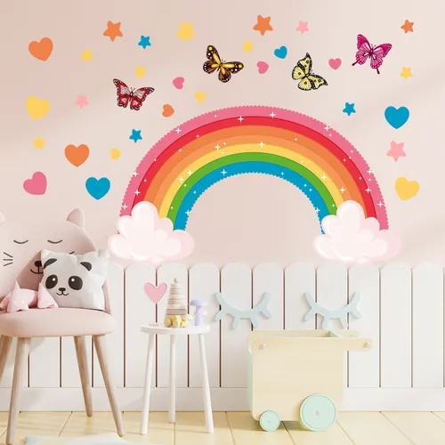 彩虹蝴蝶明星牆貼客廳兒童房背景牆裝飾畫星家居牆貼花