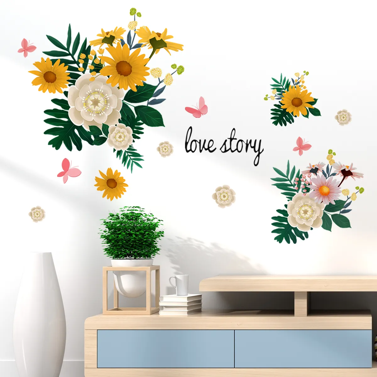 fiore farfalla adesivi murali adesivi murali rimovibili wall art decalcomania decorazione per la casa soggiorno camera da letto sfondo decorazione Multicolore big image 1