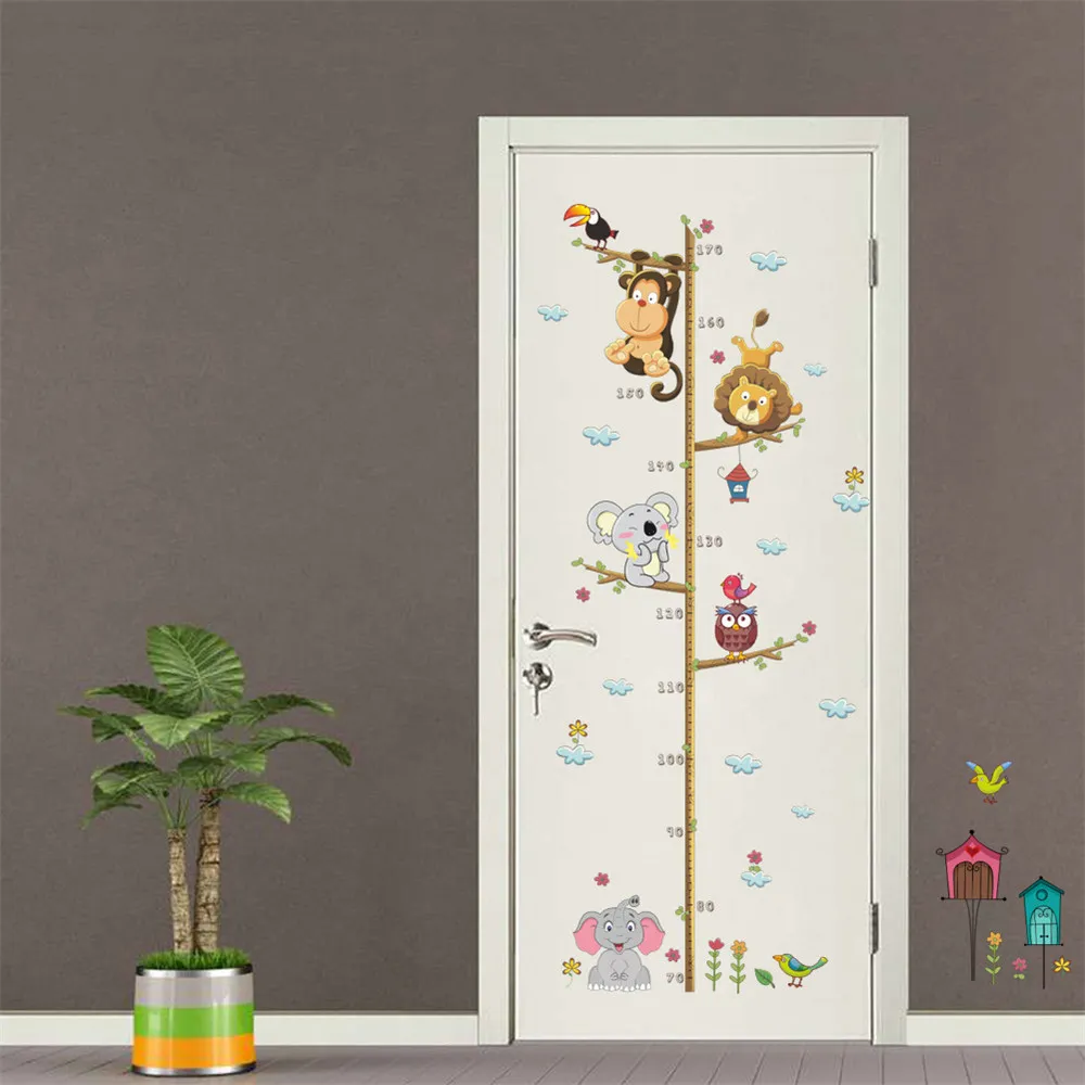 Cartoon Animals Lion Monkey Owl Elephant Height Measure Wall Sticker for Kids Rooms Growth Wall Art  big image 4