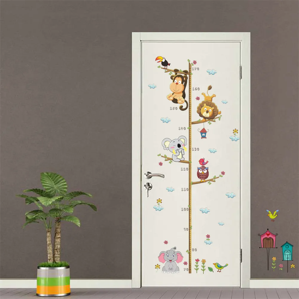 Cartoon Animals Lion Monkey Owl Elephant Height Measure Wall Sticker for Kids Rooms Growth Wall Art big image 4