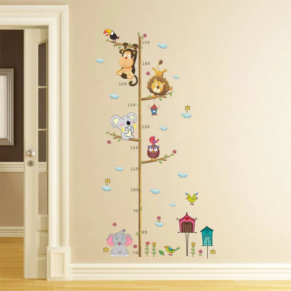 Cartoon Animals Lion Monkey Owl Elephant Height Measure Wall Sticker for Kids Rooms Growth Wall Art big image 5