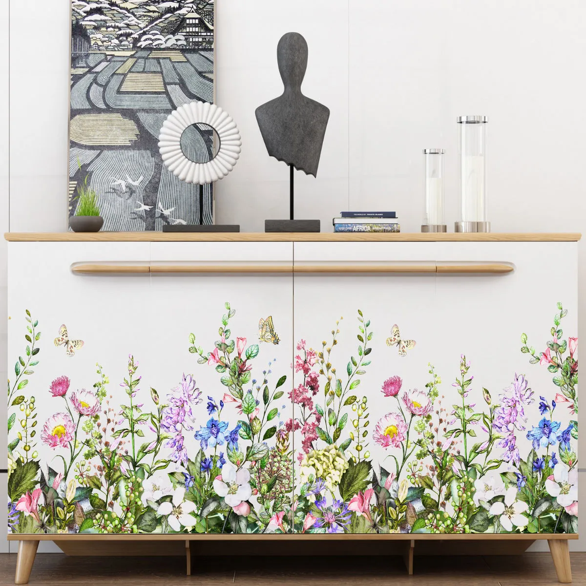 Fleurs de plantes Salon Arrière-plan Décoration murale Autocollant en gros Multicolore big image 1