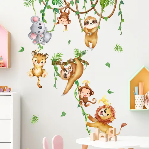 2-pack Branch Vine Monkey Wall Stickers, Suitable for Bedroom Living Room Classroom Office Self-adhesive Wall Stickers