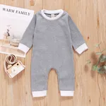Ribbed Solid Long-sleeve Baby Jumpsuit Light Grey