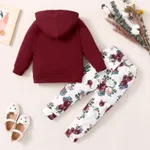 2-piece Toddler Girl Letter Floral Print Hoodie and Pants Set  image 2