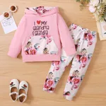 2-piece Toddler Girl Letter Floral Print Hoodie and Pants Set Pink