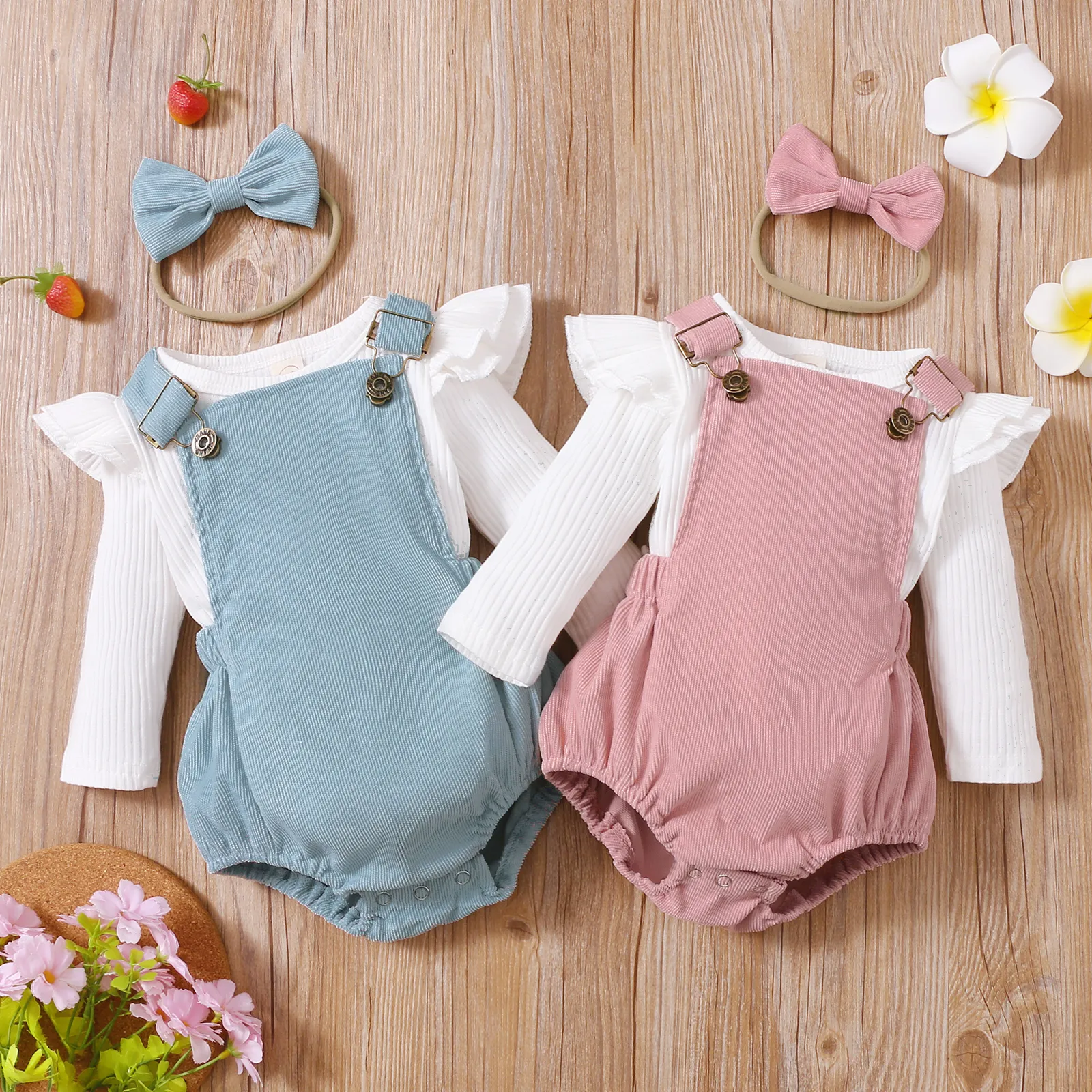 3 unidades Bebé Menina Mangas franzidas Casual Conjunto para bebé  image 6