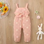 Toddler Girl 100% Cotton Floral Print Bowknot Design Sleeveless Jumpsuit Pink