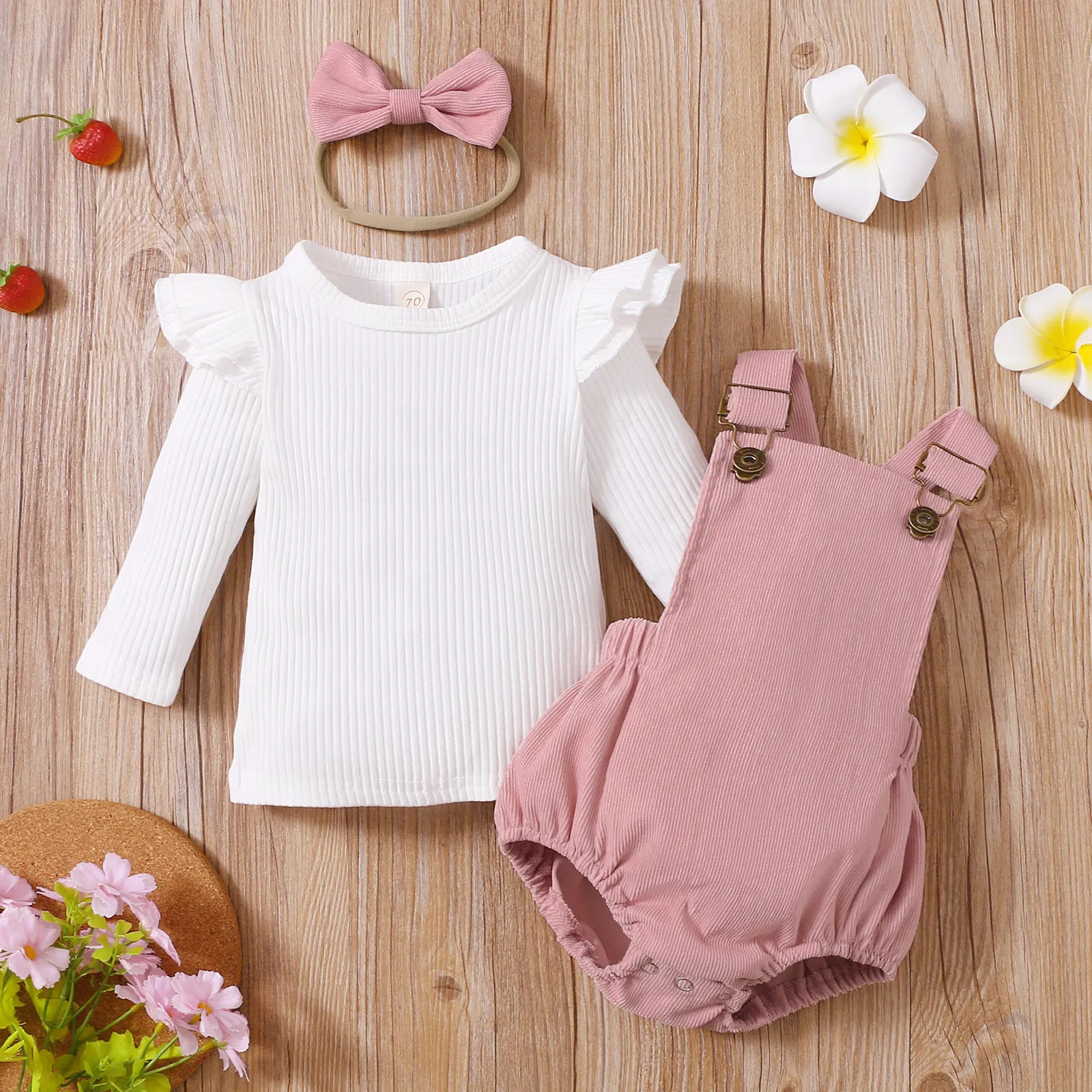 3 unidades Bebé Menina Mangas franzidas Casual Conjunto para bebé  image 2